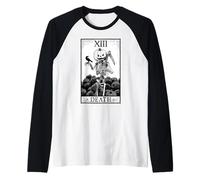 Carta del Tarot de la Muerte Halloween Calabaza Gótica Astrología Camiseta Manga Raglan