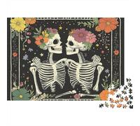 Carta del Tarot de una Pareja de Esqueletos,Blanco y Negro and Colored Flores Rompecabezas Sostenibles Estampados para Adultos De Madera 1000pcs (75x50cm)