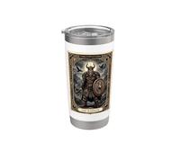Carta del tarot del cuervo de la mitología nórdica del guerrero vikingo Vaso térmico de acero inoxidable de doble pared