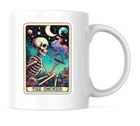 Carta Del Tarot Del Fumador: Esqueleto Fumando Un Cigarro - Ocultismo Gótico Tazas Con Asa Taza De Café Cerámica Taza Para Leche Leche Hogar 330Ml