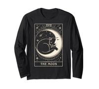 Carta del Tarot Gato Luna Creciente Místico Gótico Manga Larga
