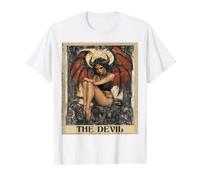Carta del Tarot La Mujer Diablo Camiseta gráfica económica, Hombre, Blanco, S