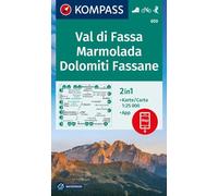 Carta escursionistica Kom 650. Val di Fassa. Marmolada, Dolomiti Fassane: markierte Wanderwege, Hütten, Radrouten