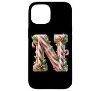 Carta N Joyful Holiday de bastón de Caramelo de Navidad Carcasa para iPhone 15