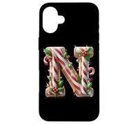 Carta N Joyful Holiday de bastón de Caramelo de Navidad Carcasa para iPhone 16 Plus