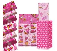 Carta regalo da confezione con stampa vaquero rosa, 12 fogli 4 modelli, dimensione 68 x 50 cm, carta decorativa ideale per feste western e compleanni bambine