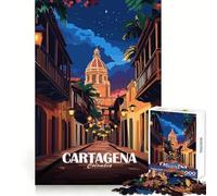 Cartagena, Colombia Calle de Noche Rompecabezas para Adolescentes 1000 Piezas Potencia la Memoria Escape Consciente Corte preciso Regalo Memorable (38x52cm)