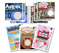 Cartas para rascar Anuncio Embarazo, Juego de 12, Temas Vegas, Astrología, Jackpot, 5,5 x 8,5 cm, Papel, Raspador, Multicolor, 35 g