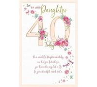 Carte Blanche Tarjeta de cumpleaños para hija de 40 años, diseño de flores y libélulas con papel de aluminio y detalles en relieve