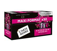 Carte Noire, Espresso Intense, Cápsulas de aluminio compatibles con Nespresso, 1 paquete de 30 cápsulas de café, 100% arábica, notas de frutas secas y chocolate, intensidad 9/10, sabor rico y duradero
