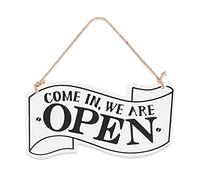 Cartel Abierto Cerrado para Tienda 14x25cm Letrero de Placa de Madera Letrero Madera Decorativo Signo de Madera Colgante Doble Cara Come In We Are Open Come Again We Are Closed para restaurante Blanco