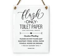 Cartel acrílico prémium con texto en inglés "Flush Only Toilet Paper", incluye cuerda, 200 mm x 150 mm x 3 mm (1)