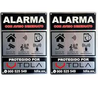 Cartel alarma AUTENTICO Tdla Cartel Zona Videovigilada - Señal Aviso Policia - Carteles Disuasorios - Interior Y Exterior - Placa alarmas videovigilancia 28X21CM (Paquete de 2)