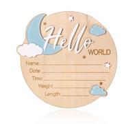 Cartel Anuncio Bebe, 15cm Madera Hello World Letrero Bienvenida Bebe Placas con el Nombre del Recién Nacido al Nacer Ideal para Guarderías y Habitaciones Infantiles