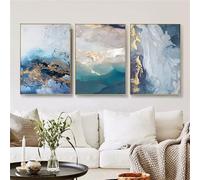Cartel Arte,Conjunto de 3-Póster de Lienzo Abstracto Olas de Mármol Azul Arte de Pared Pintura Carteles Impresiones Imágenes de Pared Decoración de Sala de Estar Dormitorio-50*60cm (Sin Marco)