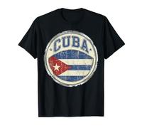 Cartel Circular Retro con Bandera Envejecida de Cuba Camiseta
