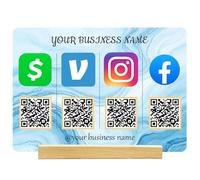 Cartel Código QR Acrílico Personalizado, Display Multi QR Personalizado para Escanear para Pagar, Redes Sociales, Cartel Contraseña WiFi Personalizados para Pequeña Empresa Café Restaurante Boutique
