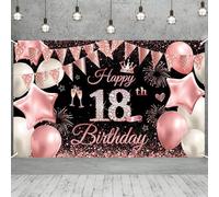 Cartel de 180 x 110 cm con texto en inglés "Happy 18th Birthday" para niñas y mujeres, decoración de cumpleaños número 18, telón de fondo de tela para cumpleaños número 18, cartel de cumpleaños, fondo