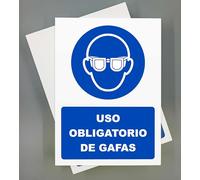 Cartel de 18x25 cm PVC 2mm Señal de Seguridad Industrial y Uso de EPIS (Gafas)