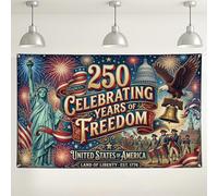 Cartel de 250 años de libertad, telón de fondo temático de América patriótica, decoraciones de fiesta rojo, blanco y azul, fondo de celebración del Día de la Independencia para eventos de fotografía