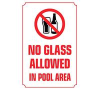 Cartel de advertencia con texto en inglés "No Glass Allowed in Pool Area Warning Pool Safety Pool Rules" (No Glass Allowed in Pool Area) 8 x 12 pulgadas