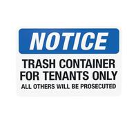 Cartel de advertencia de contenedor de basura para inquilinos con texto en inglés "Only All Others Will Be Prosecuted", para el hogar, negocios, calle, pared, precaución, decoración personalizada, 12