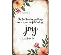 Cartel de aluminio con texto en inglés "The Lord Has Done Great Things for Us and We are filled with Joy" (El Señor Ha Done Great Things for Us and We are filled with Joy)