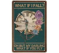 Cartel de aluminio con texto en inglés "What if I Fall Oh but My Darling What if You Fly Dragonfly Office Coffee Bar Metal Wall Art Painting for Home Decor Room Door Accessories Poster Housewarming