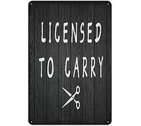 Cartel de aluminio de 20,3 x 30,48 cm con licencia para llevar con licencia para llevar, placa vintage para estilista, peluquería, peluquería, herramientas para el cabello, tijeras, barbería