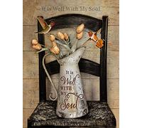 Cartel de aluminio retro de 8 x 12 pulgadas, diseño de colibrí con texto en inglés «It Is Well With My Soul Wall Art Farmhouse Sign» para decoración de pared vintage para decoración de pared de café
