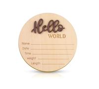 Cartel de Anuncio de Bebé, Hello World de Madera de 15cm Letrero de Bienvenida para Recién Nacidos Tarjetas de Bebe para Accesorios Fotográficos Baby Shower Hospital Guardería(Marrón)