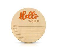Cartel de Anuncio de Bebé, Hello World de Madera de 15cm Letrero de Bienvenida para Recién Nacidos Tarjetas de Bebe para Accesorios Fotográficos Baby Shower Hospital Guardería (Naranja)