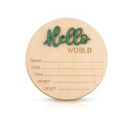 Cartel de Anuncio de Bebé, Hello World de Madera de 15cm Letrero de Bienvenida para Recién Nacidos Tarjetas de Bebe para Accesorios Fotográficos Baby Shower Hospital Guardería(Verde)