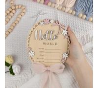 Cartel de anuncio de nacimiento “Hello World” en madera con soporte y rotulador, tarjetas de hitos de madera para bebé, sesiones de fotos newborn, regalos para bebés y actividades de baby shower