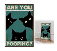Cartel de Baño Divertido, Logotipo del Gato Negro Placas Decorativas Pared 30 x 20 cm con Texto en Inglés "Are you pooping?" Letrero de WC Divertido para Casa Hotel Bar Restaurante Cafetería