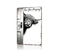 Cartel De Baño Highland Cow Are You Pooping, Decoración De Pared Divertida Highland Cow, Letrero Vintage Rústico De Metal 20x30 Cm Decoración Baño(1pcs)