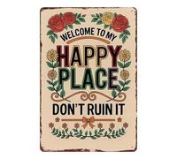 Cartel De Bienvenida Para Pequeño Rincón De La Felicidad: Hogar Cálido Y Vintage | Decoración De Pared Floral De Estilo Vintage | Panel Metálico Para Interiores, Exteriores, Dormitorios, Pasillos,