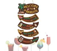 Cartel de Bienvenida Para Puerta - Colgante Multicolor Tropical De Madera Para Bienvenida | Letrero de Madera Rústico para Jardín Porche Entrada