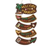 Cartel De Bienvenida Para Puerta De Entrada,Colgador Tropical de Madera con Mensaje Acogedor para Entrada Duradero Diseño Único | Cartel Colorido de Exterior para Porche