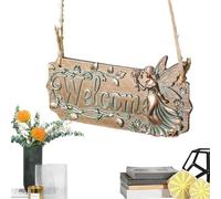 Cartel de bienvenida para puerta de entrada, decoración rústica de resina con duendes para colgar, 15 cm, ideal para , entrada, patio, jardín, exterior, decoración de casa
