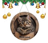 Cartel De Bienvenida Para Puerta | Letrero De Bienvenida De Madera Para Puerta De - Detalle Decorativo Plano 2D Con Tema De Gato Para Regalo De Inauguración,Para Interior Exterior Cafetería Sa