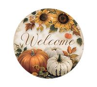 Cartel de bienvenida redondo de hojalata con diseño de girasol, calabaza, hojas de otoño, letrero de metal vintage para decoración de pared, para el hogar, bar, jardín, decoración de pared, póster de