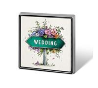 Cartel de camino de boda con flores, unisex, broches y alfileres, cuadrado, ligero, insignia de solapa, joyería para ropa, chal y sombrero