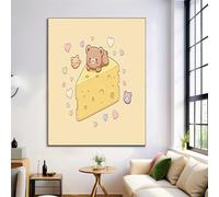 Cartel de Caricatura Linda, Arte de Pared Oso Queso en Lienzo, Impresiones Digitales Pintura de Lienzo, Decoración de Sala de Estar - 70x100cm Sin Marco