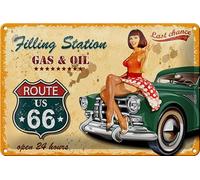 Cartel de chapa 20 x 30 cm curvado Pinup Gas Oil Oil Open 24 Hours Decoración Regalo Cartel