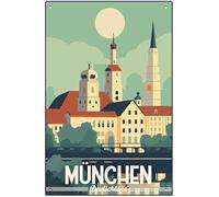 Cartel de chapa, 30 x 20 cm, retro, vintage, de viaje y recuerdo (Munich 1)