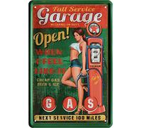 Cartel de chapa 45 con texto en inglés "Full Service Garage Gas Station USA Highway Pin Up Girl 20 x 30 cm
