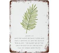 Cartel De Chapa Acuarela De Palmera Navideña Vintage Llena De Gracia Y Verdad Retro Divertida Pared Muestra Retro Placa Metalica Decoración Tin Sign para Garaje Cafetería Baño 20X30CM