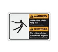 Cartel De Chapa Advertencia: Alto Voltaje En El Interior. Prohibido El Paso. Bilingüe Español. Letrero De Estaño Retro Placa Metalica Vintage Pared Muestra para Baño Restaurante Garaje 20X30CM