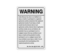 Cartel De Chapa Advertencia sobre Responsabilidad Civil En Agroturismo En Missouri Pared Muestra Regalos Tin Sign Retro Placa Metalica para Restaurante Baño Garaje 20X30CM
